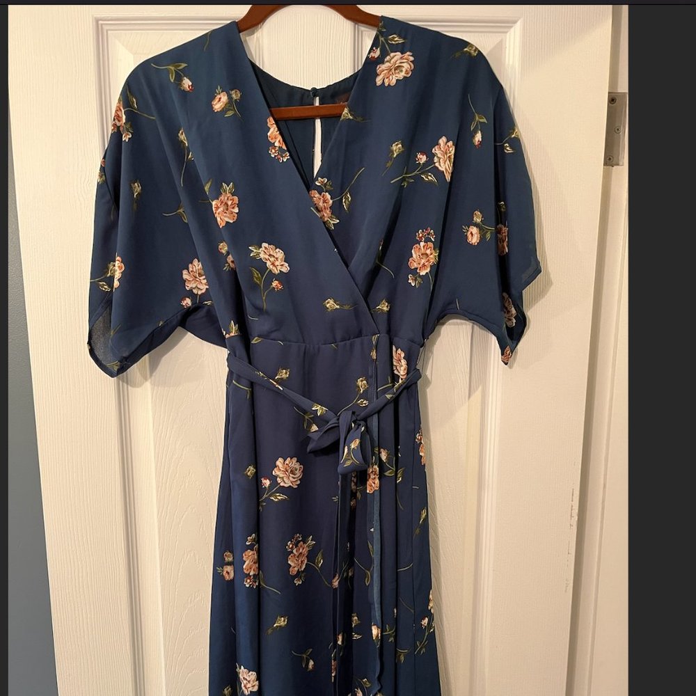 Floral Blue Wrap Dress